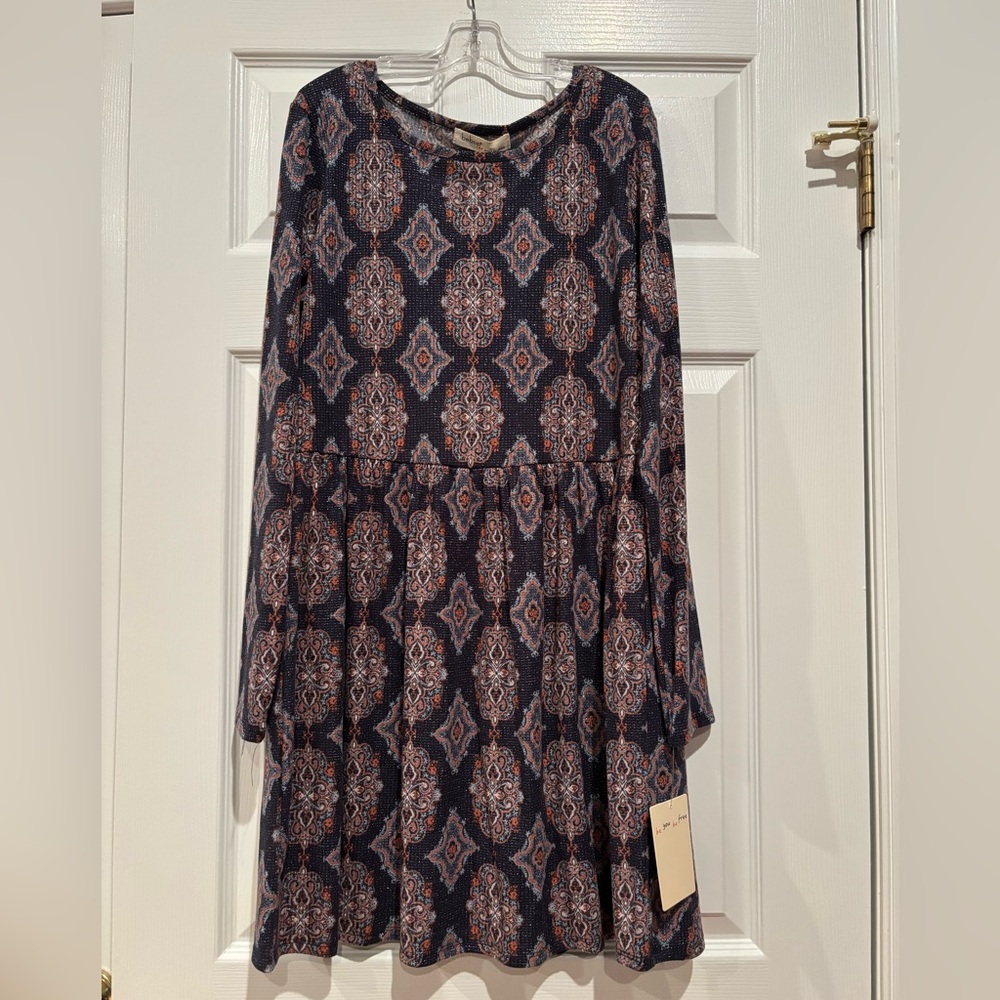 Bebop Navy Rust Medallion Print Lurex Dress NWT Juniors Large Boho